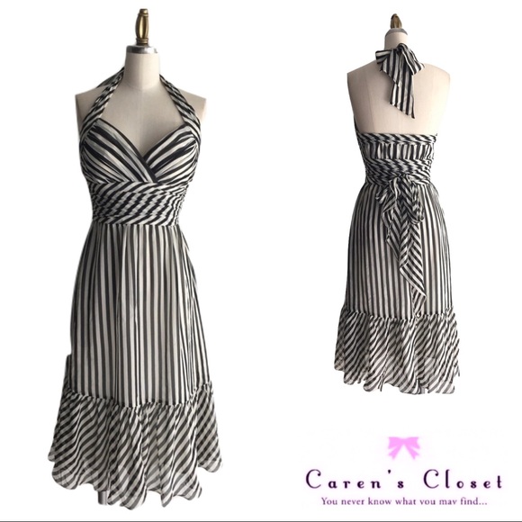BCBGMaxAzria Dresses & Skirts - BCBGMAXAZRIA Black & White Stripe Halter Dress